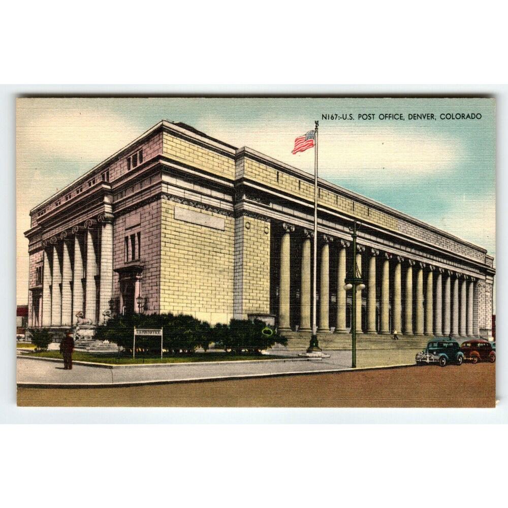 US Post Office Building Denver Colorado Linen Postcard Vintage Post Card Unused
